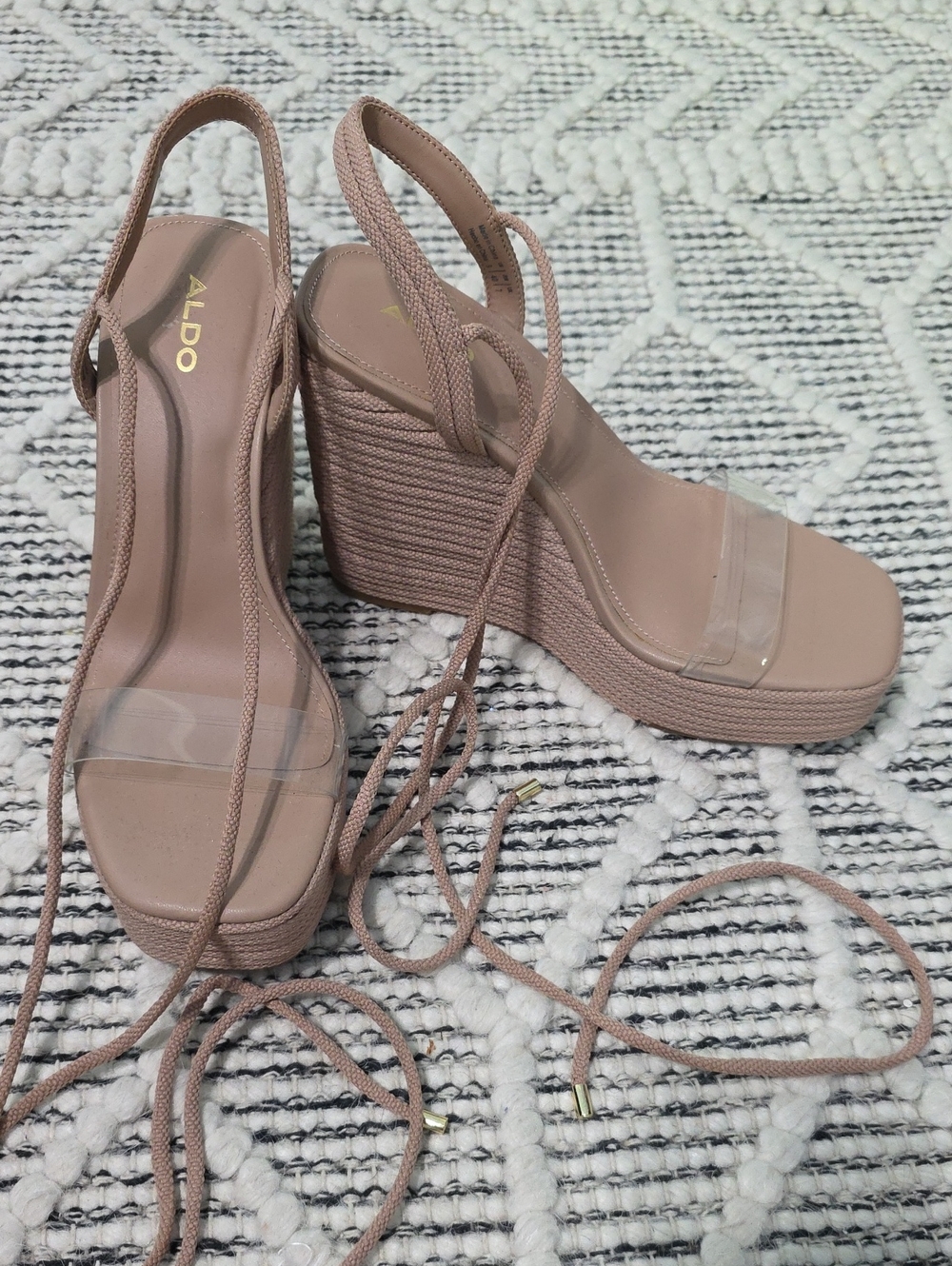 ALDO Nude Blush Platform Wedge Sandals with Clear Toe Strap